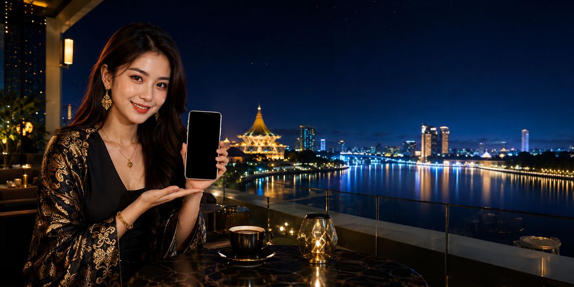 Kasino mudah alih Kuching bergaya Melayu menggambarkan akses promosi melalui telefon pintar di Sarawak